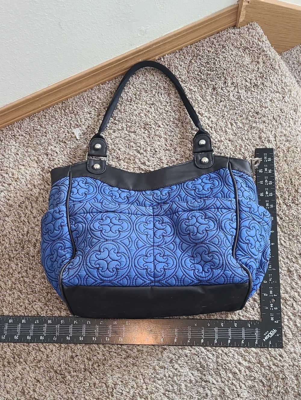 Petunia Pickle Bottom Royal Blue Quilted Tote with Black Trim